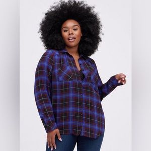 TORRID MADISON GEORGETTE BUTTON-UP LONG SLEEVE PLAID